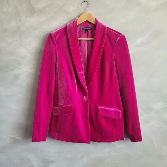 INC Bright Pink Sheen Oversized Blazer Velour Size XS - Picture 1 of 13